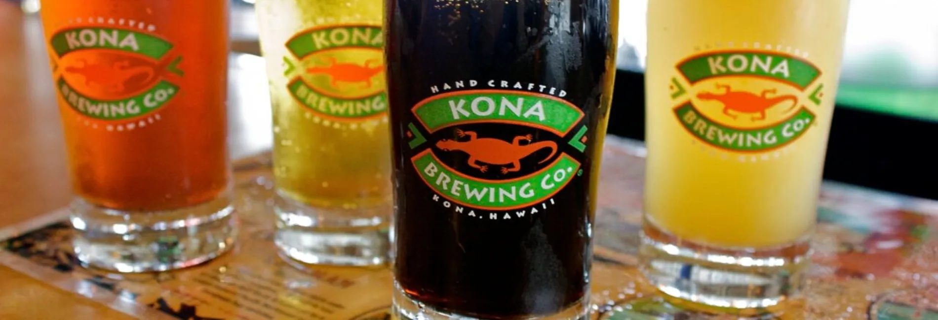 Beer filled Kona Brewing Company glasses