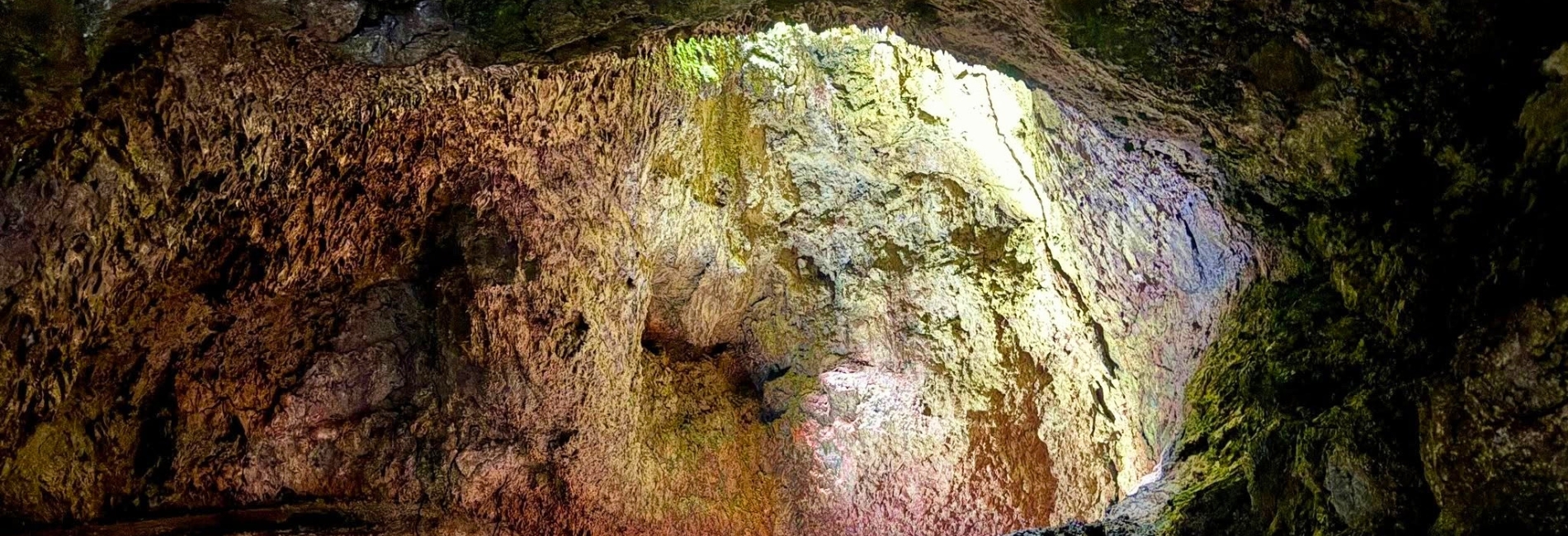 Illuminated interior of Kaeleku Cave Hana Lava Tube